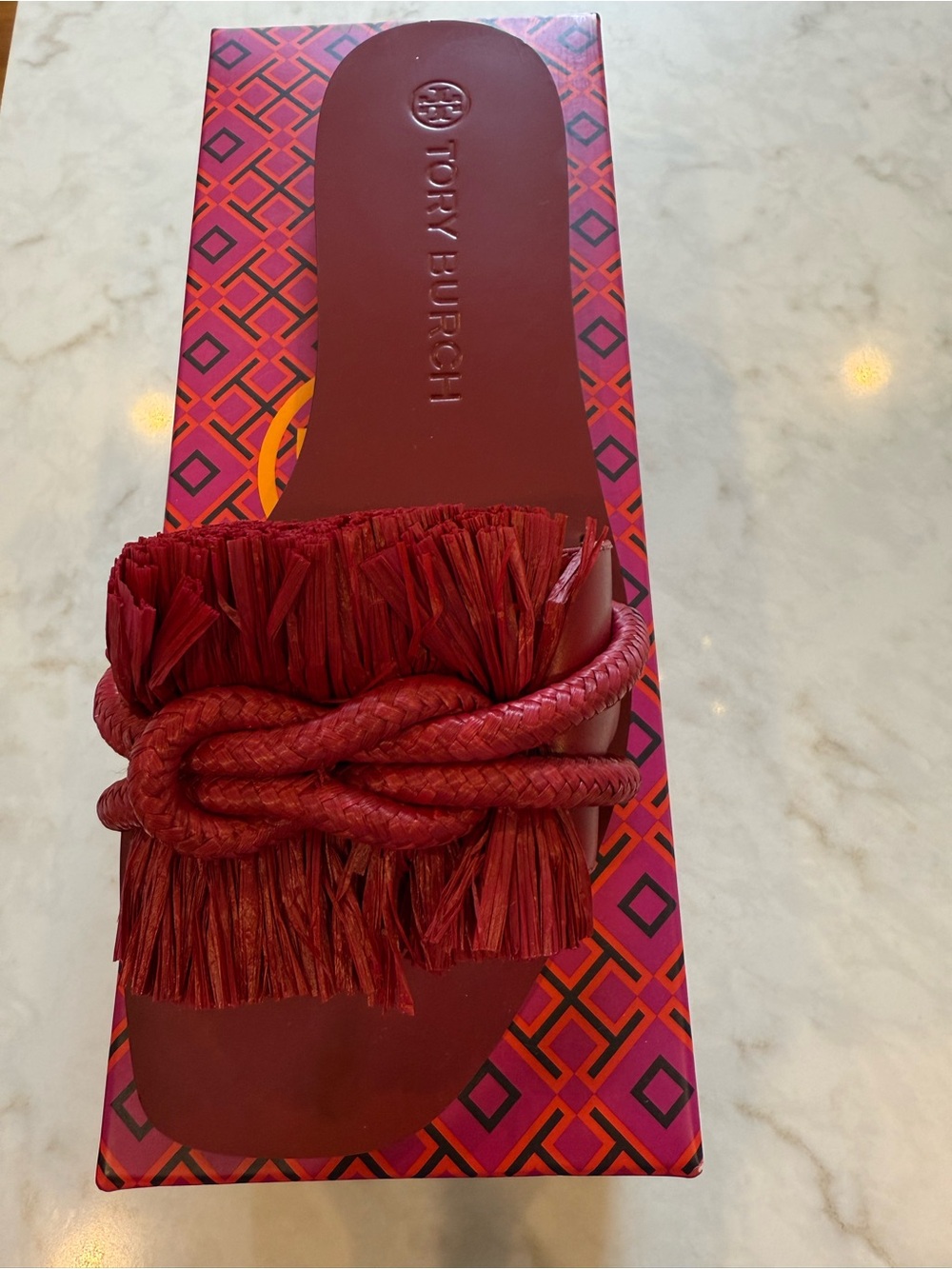 Tory Burch Rope Flat Slide Red Size 9.5